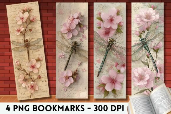 Aesthetic Blossom Dragonfly Bookmark PNG: A Versatile Print Template for Crafters