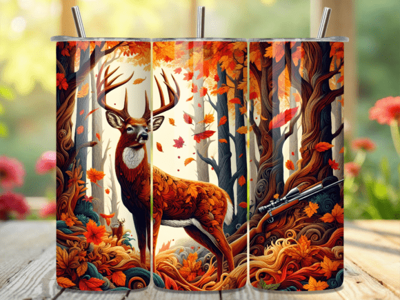 Autumn Buck Hunting Scene Tumbler Wrap for Editorial and Web Design