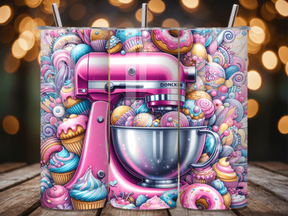Baking Pink Stand Mixer Dessert Tumbler: A Versatile Graphic Design Asset for Branding