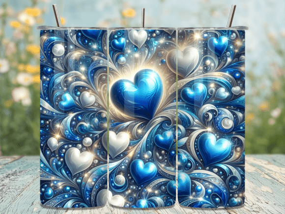 Blue Hearts Abstract Valentine Tumbler Wraps for Creative Sellers