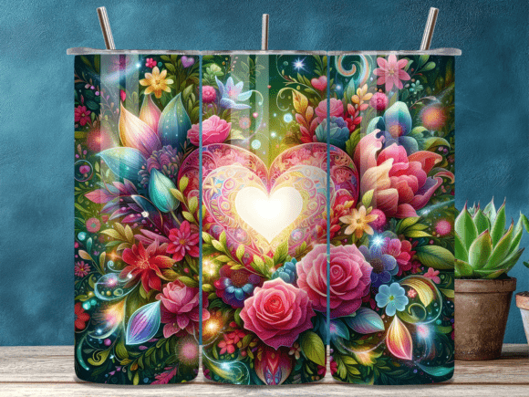 Boho Neon Floral Valentine Tumbler Wrap for Editorial Design