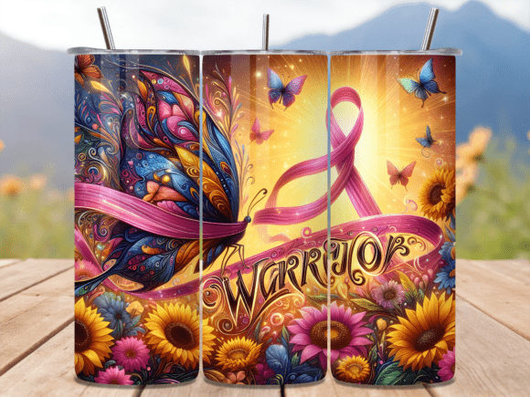 Breast Cancer Warrior Ribbon Tumbler Wrap: A Bold Design Asset for Themed Projects