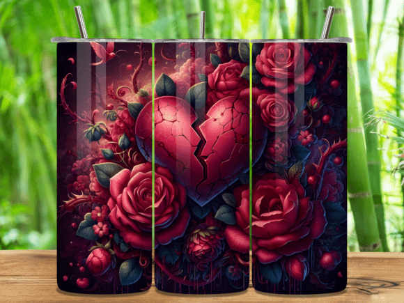 Broken Heart Dark Red Rose Tumbler Wrap for Authentic Branding