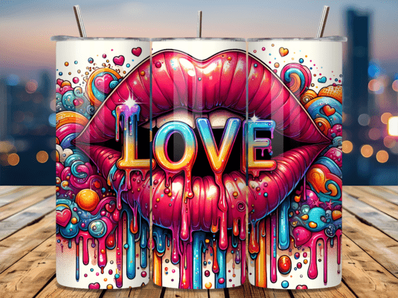 Colorful Drip Lip Love Valentine Tumbler Wrap for Editorial and Web Design