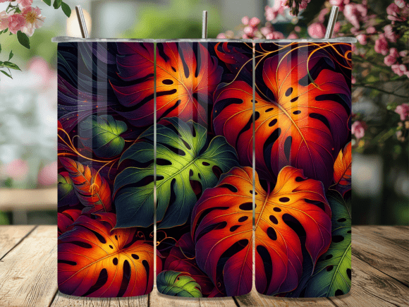 Colorful Monstera Leaf Tumbler Wrap: A Vibrant Design Asset for Creative Branding