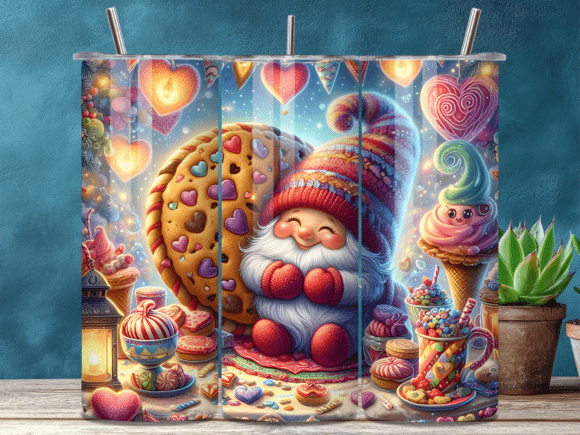 Cute Cookie Gnome Valentine Tumbler Wrap: A Sweet Design Asset for Seasonal Projects