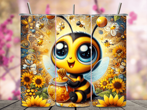 Cute Kawaii Bumble Bee Tumbler Wrap PNG: A Vibrant Design Asset for Modern Branding