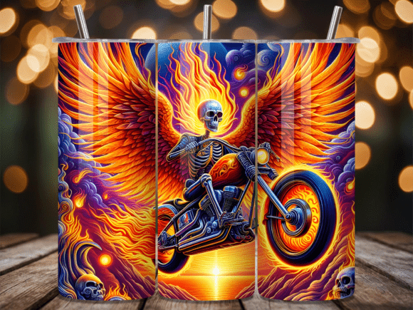 Fiery Winged Biker Skull Tumbler Wrap: A Bold Branding Statement for Local Businesses