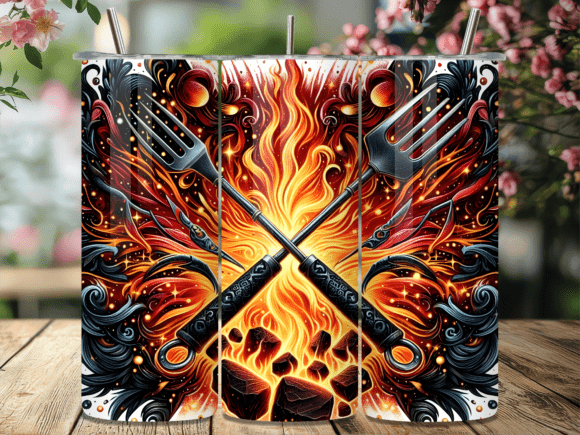Flaming BBQ Grill Master Tumbler Wrap: A Bold Design for Marketing Fire