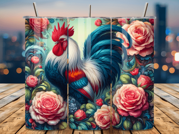 Floral Country Rooster Valentine Tumbler Wrap for Small Business Branding