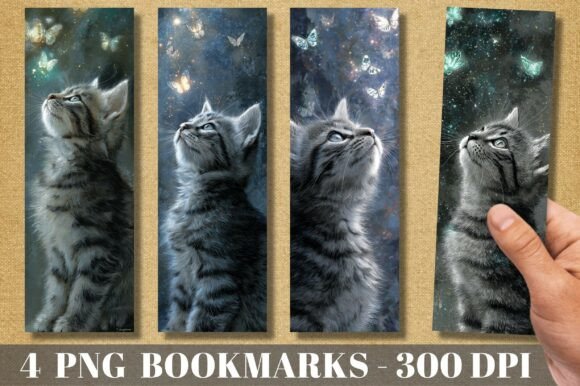 Galaxy Cat Magic Butterfly Night Bookmark for Crafts and Branding