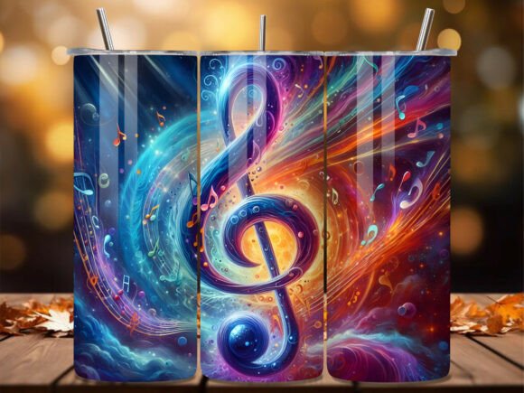 Galaxy Neon Music G-Clef Tumbler Wrap for Editorial and Web Design