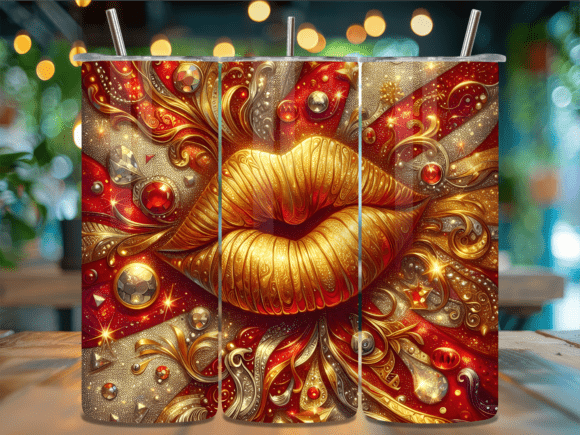Gold Jewel Luxury Lips Valentine Tumbler: A Design Asset for Elegant Branding