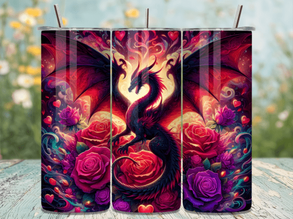 Gothic Rose Dragon Valentine Tumbler Wrap for Handmade Businesses