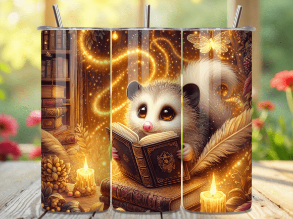 Magical Library Reading Opossum Tumbler Wrap for Creative Projects