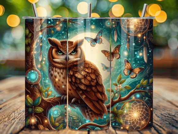 Magical Owl Forest Butterfly Tumbler Wrap for Creative Sellers