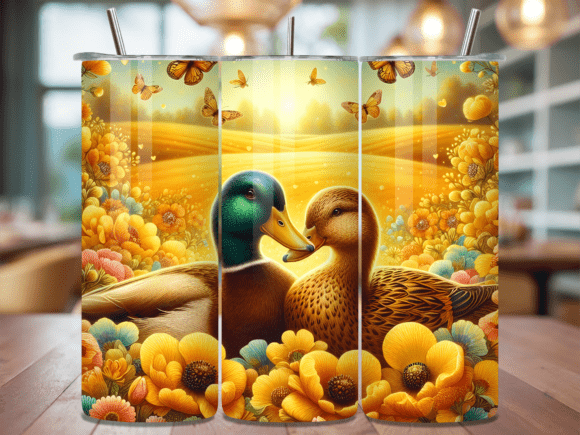 Mallard Duck Couple Flowers Tumbler Wrap: A Vibrant Graphic for Local Business Branding