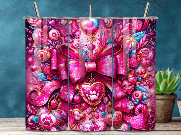 Pink Cute Cat Heart Valentine Tumbler Wraps: A Versatile Design Asset for Content Creators
