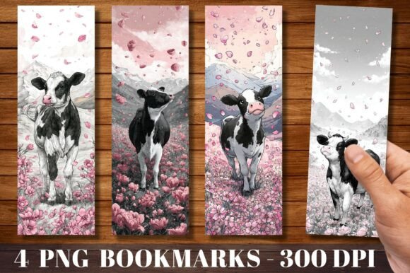 Pink Floral Cherry Blossom Cow Bookmark for Crafts and Design Projects
