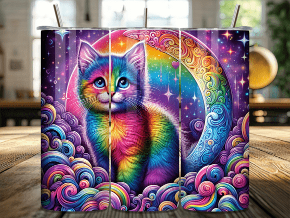 Rainbow Galaxy Moon Cat Tumbler Wraps for Creative Sellers