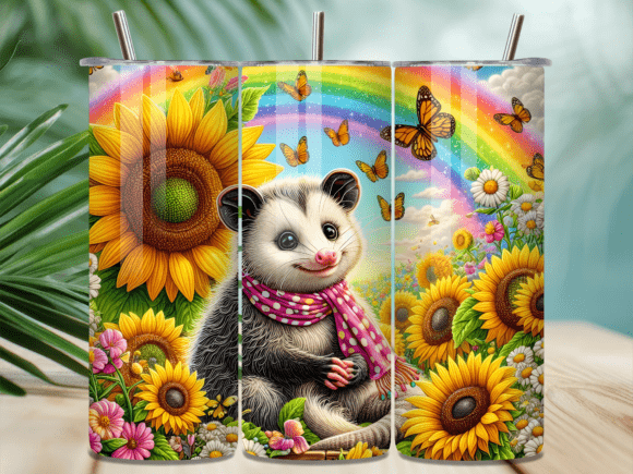 Rainbow Sunflower Happy Opossum Tumbler Wraps: A Vibrant Design Asset for Creative Projects