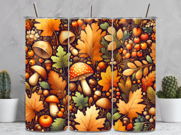 Review of Fall Mushroom Leaf Tumbler Wrap PNG for Seasonal Design Projects