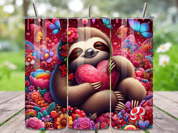 Sloth Floral Rainbow Heart Tumbler Wrap: A Playful Graphic Design Asset