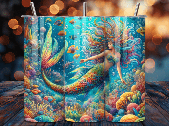 Tropical Coral Reef Mermaid Tumbler Wrap: A Versatile Design Asset for Content Creators