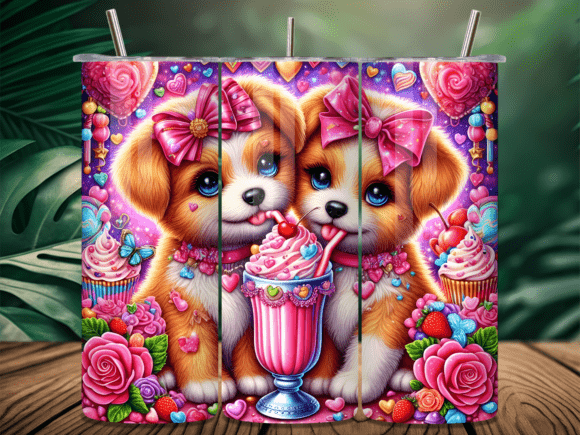 Two Puppies Milkshake Valentine Tumbler: A Versatile Graphic Design Asset for Marketing