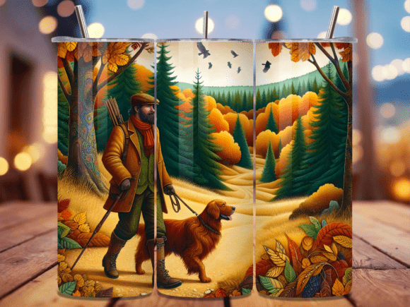Vintage Autumn Hunter Dog Tumbler Wrap for Seasonal Branding Projects