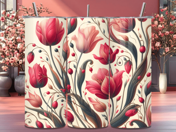 Vintage Red Tulip Floral Tumbler Wrap: A Timeless Graphic Design Asset