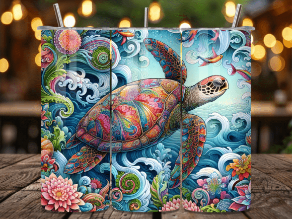 Watercolor Turtle Tumbler Wrap: A Stylish Graphic Design Asset for Handmade Creations