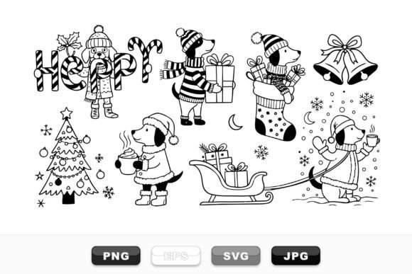 Winter Holiday Dog Clipart Set: A Versatile Graphic Design Asset for Crafts and Seasonal Marketing