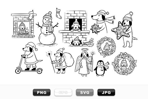 Winter Puppy Holiday Clipart Set for Crafts